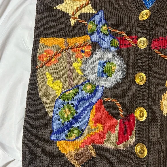 Vtg 90s Berek Marta D Sweater Vest M Wearable Art Hand Knit Western Cowgirl - Picture 9 of 16